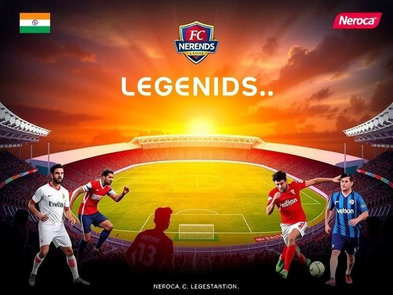 NEROCA FC Legends Game Banner showcasing Indian football stadiums and players