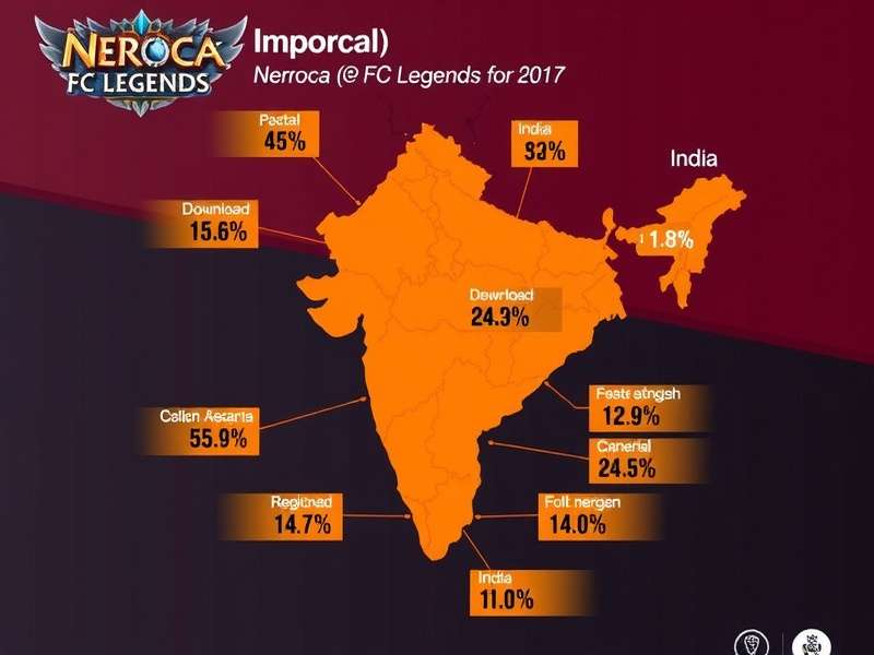 Map of India showing regional download percentages for NEROCA FC Legends
